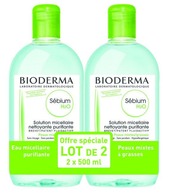 Bioderma Sebium H2O Solution Micellaire 500ml Lot de 2