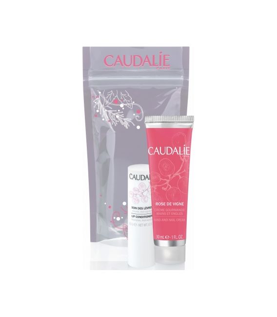 Caudalie Crème mains gourmande 30Ml et Soins des lèvres 4,5 Grammes Rose de Vignes