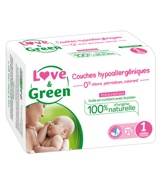 Love And Green Couches Hypoallergéniques Taille 1 2 à 5Kg Paquet de 23