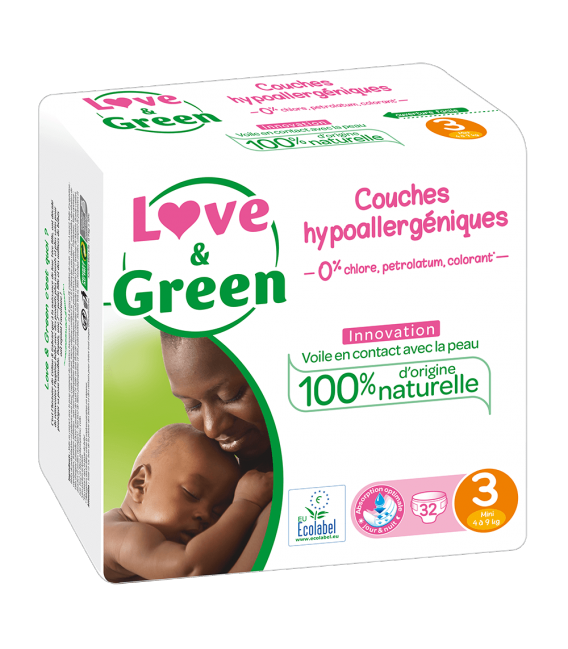 Love And Green Couches Hypoallergéniques Taille 3 4 à 9Kg Paquet de 52