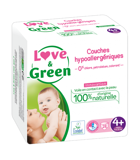 Love And Green Couches Hypoallergéniques Taille 4+ 9 à 20Kg Paquet de 42