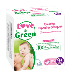 Love And Green Couches Hypoallergéniques Taille 4+ 9 à 20Kg Paquet de 42