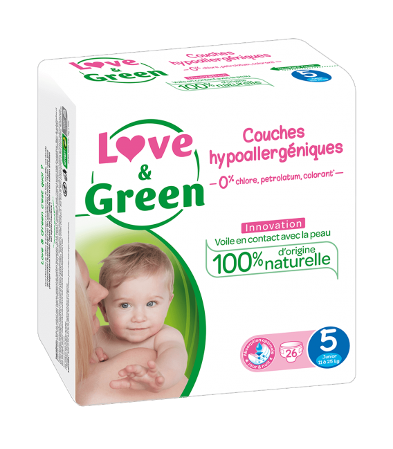 Love And Green Couches Hypoallergéniques Taille 5 11 à 25Kg Paquet de 40
