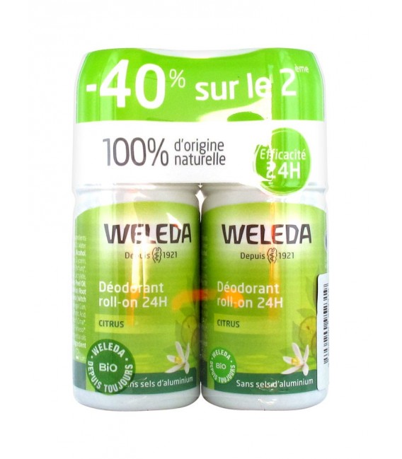 Weleda Déodorant 24 Heures Citrus Roll On 2x50Ml