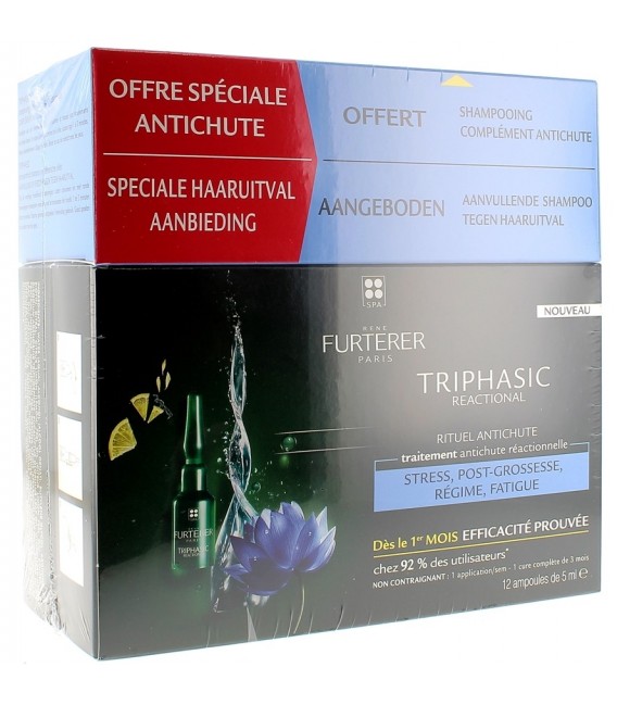 Furterer Triphasic Réactional 12 Ampoules et Shampooing Triphasic 100Ml Offert