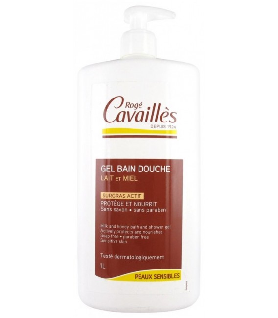 Roge Cavailles Gel Surgras Bain Douche Lait et Miel 1 Litre pas cher