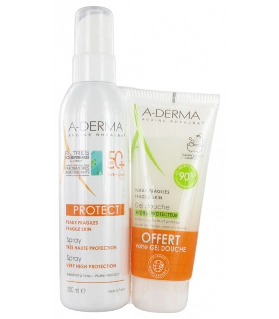 Aderma Solaire Protect Spray SPF50 200Ml et Gel Douche Hydra 100Ml