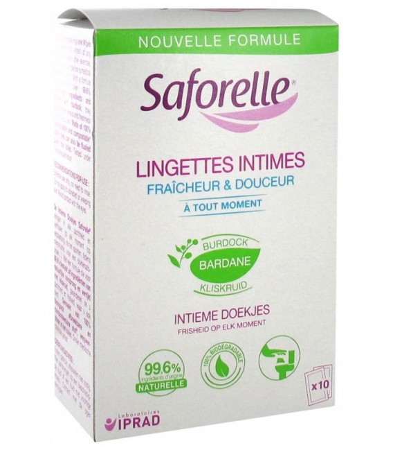 Saforelle Lingettes Hygiène Intime Biodégradable Boite de 10
