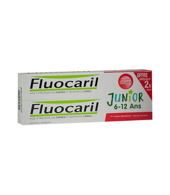 Fluocaril Dentifrice Junior 6 à 12 Ans Gel Fruits Rouges 2x75Ml
