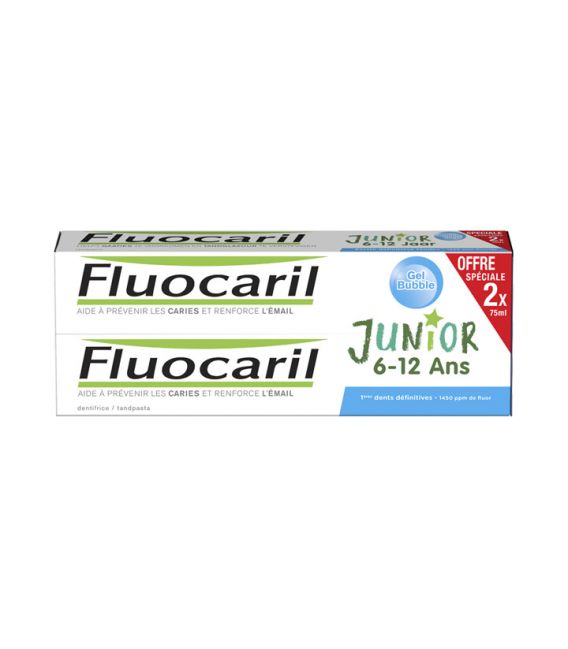 Fluocaril Dentifrice Junior 6 à 12 Ans Gel Bubble 2x75Ml