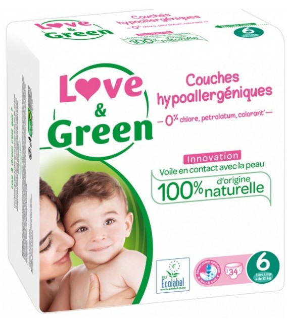 Love And Green Couches Hypoallergéniques Taille 6 Paquet de 34