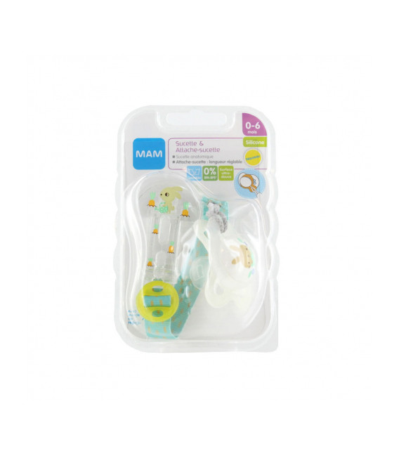 Mam sucette + attache sucette silicone 0-6 mois