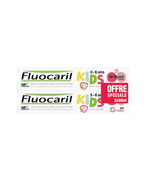 Fluocaril Dentifrice Kids 3 à 6 Ans Gel Fraise 2x75Ml