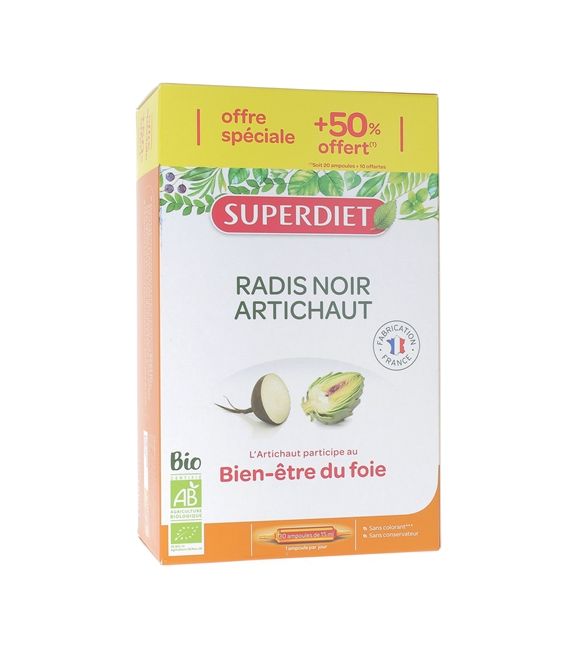 Superdiet Radis Noir Artichaut Bio 30 ampoules