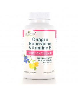 Les 3 Chênes Huile d'Onagre, Bourrache et Vitamine E 150 Capsules