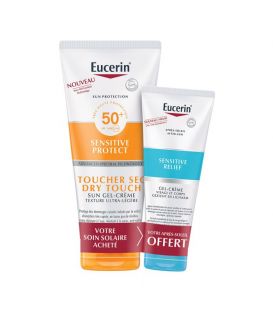 Eucerin Solaires Coffret Gel Crème Toucher Sec SPF50 200Ml et Après Soleil 50Ml Offert