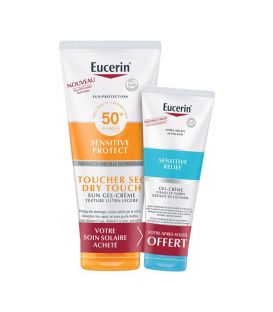 Eucerin Solaires Coffret Gel Crème Toucher Sec SPF50 200Ml et Après Soleil 50Ml Offert