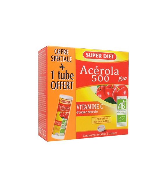 Superdiet Acerola 500 Bio 24 Comprimés + 12 Offerts