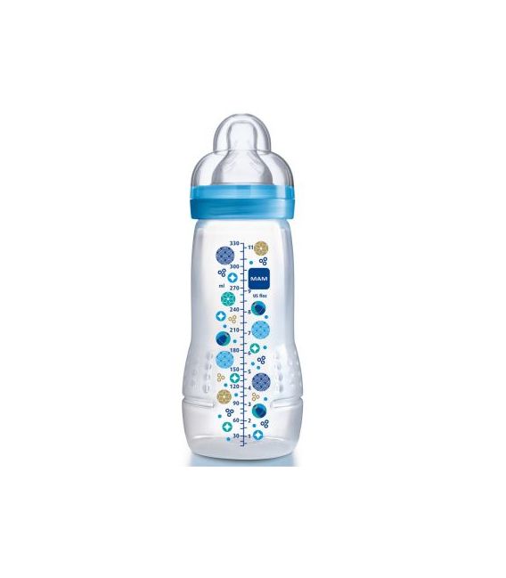 MAM Biberon 2ème Age Cercles Bleu Tétine Débit X 330 Ml