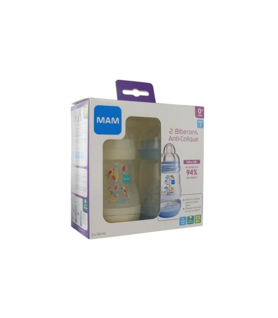 MAM Biberon Garçon Système Anti-Colique 160 Ml Lot de 2